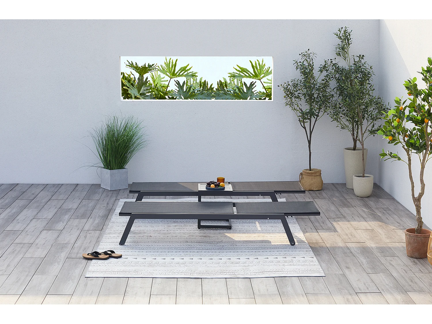 Lot de 2 transats et une table d'appoint noir PRATO