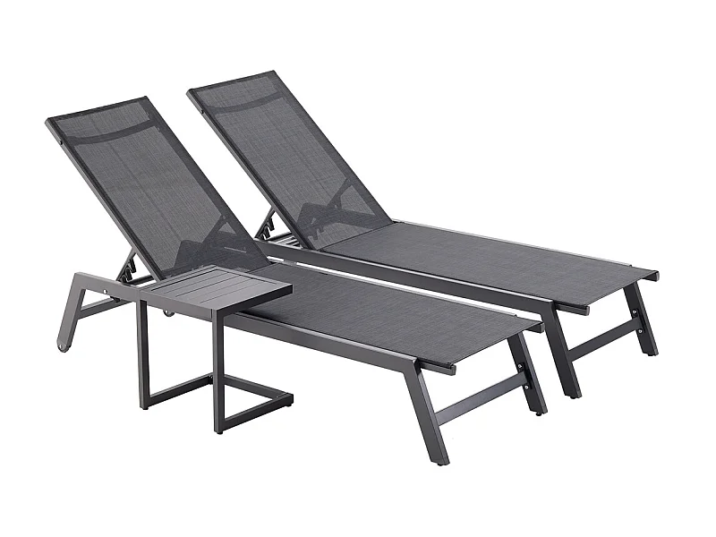 Juego de 2 tumbonas y una mesa auxiliar negra PRATO