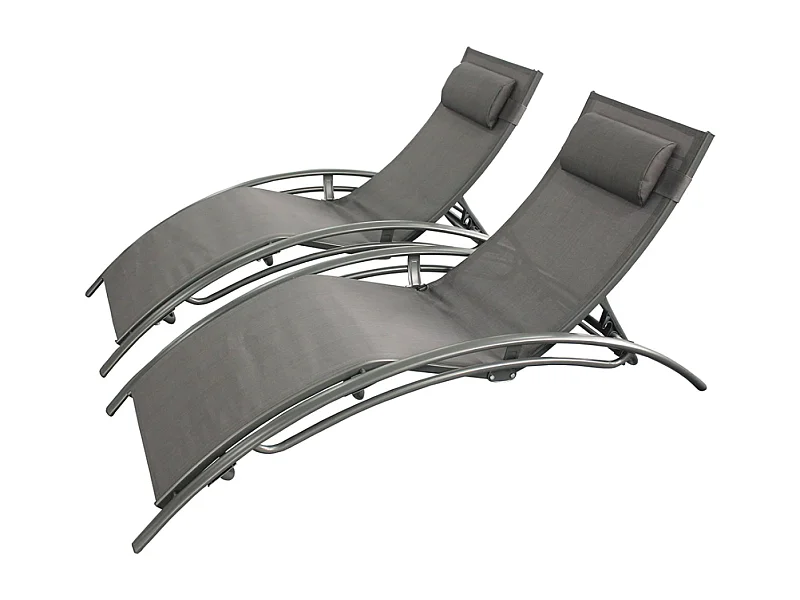Lot de 2 transats ajustables avec pieds en acier gris LIMEA