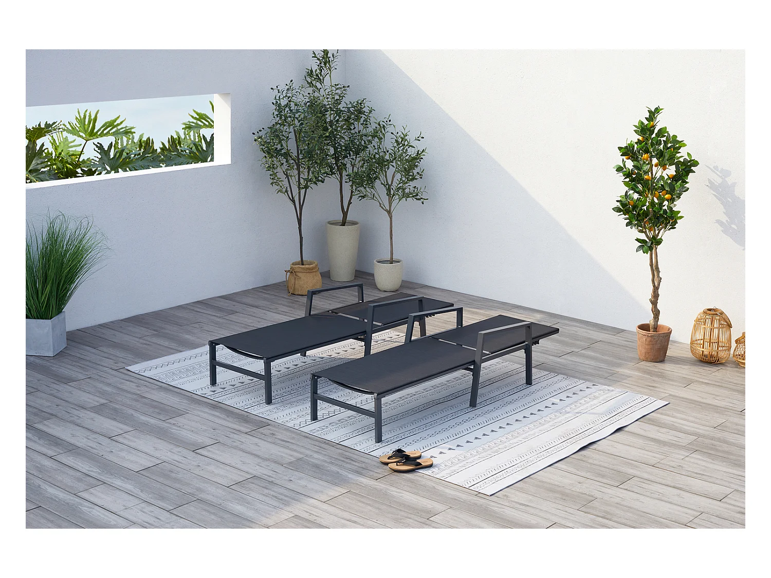 Lot de 2 transats en aluminium gris foncé et noir BARI