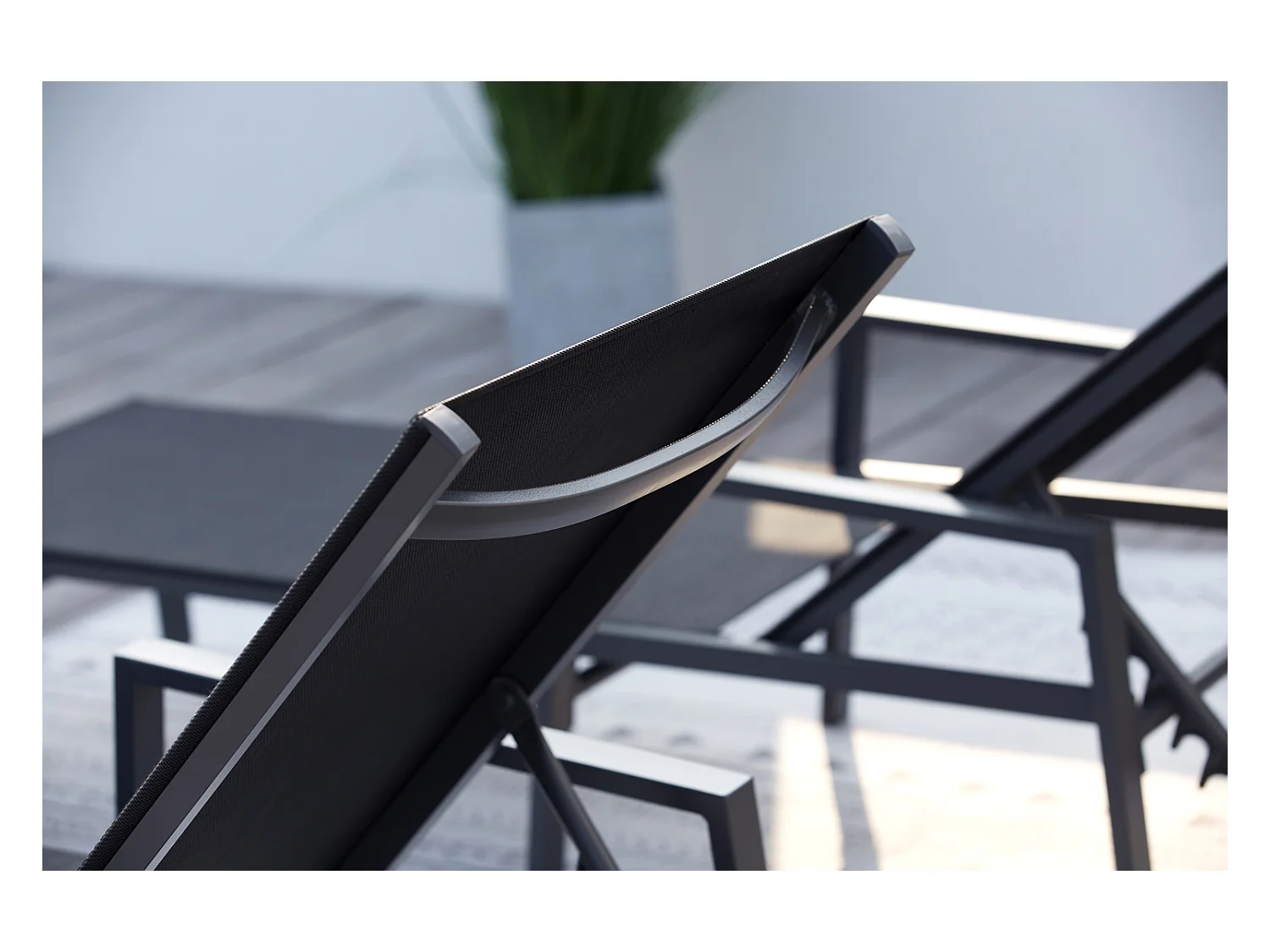 Lot de 2 transats en aluminium gris foncé et noir BARI