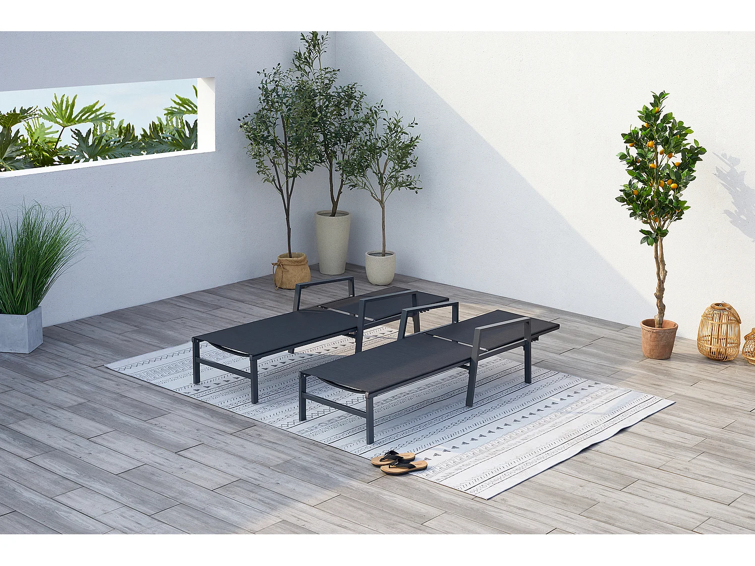 Lot de 2 transats en aluminium gris foncé et noir BARI