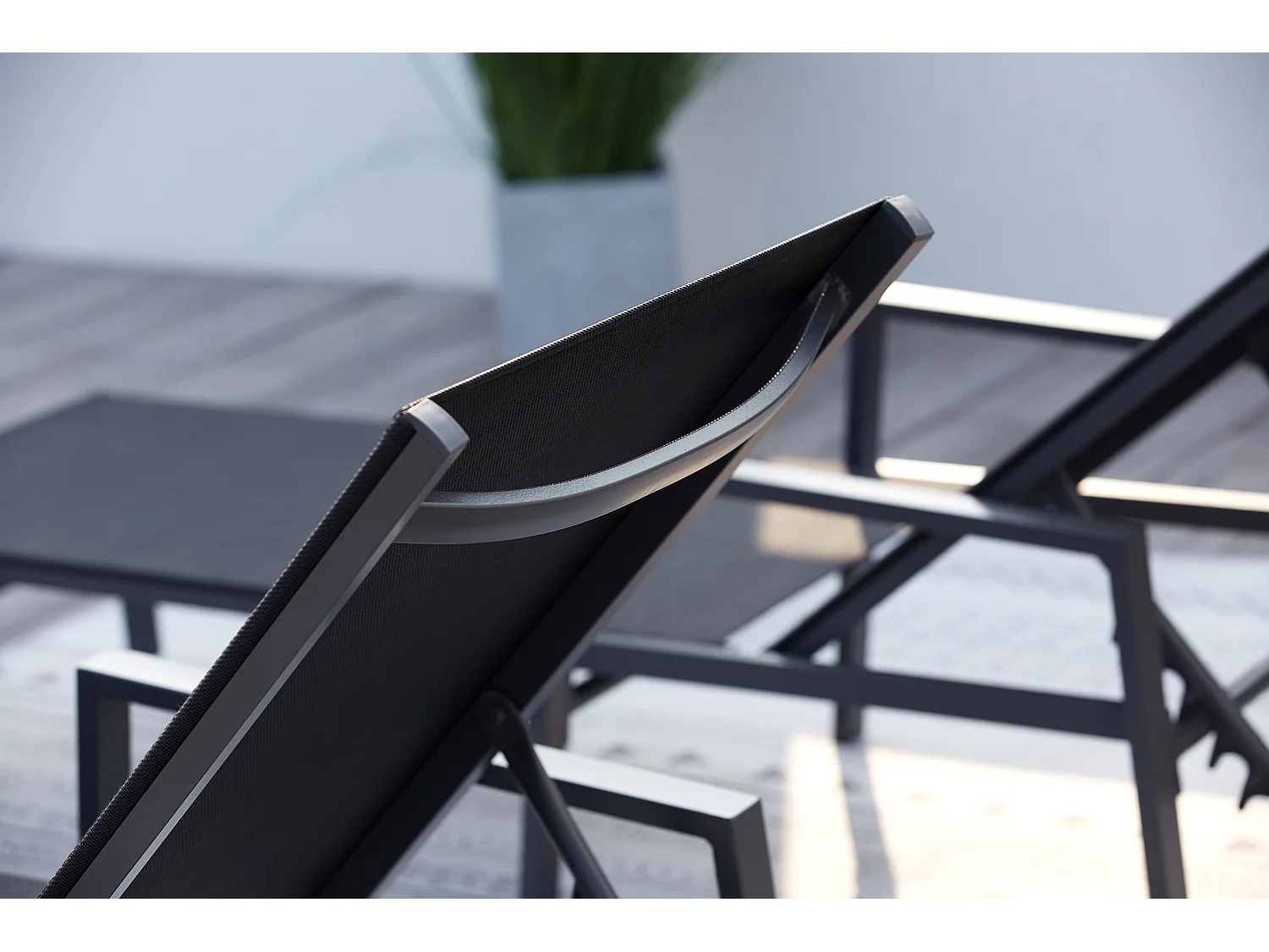 Lot de 2 transats en aluminium gris foncé et noir BARI