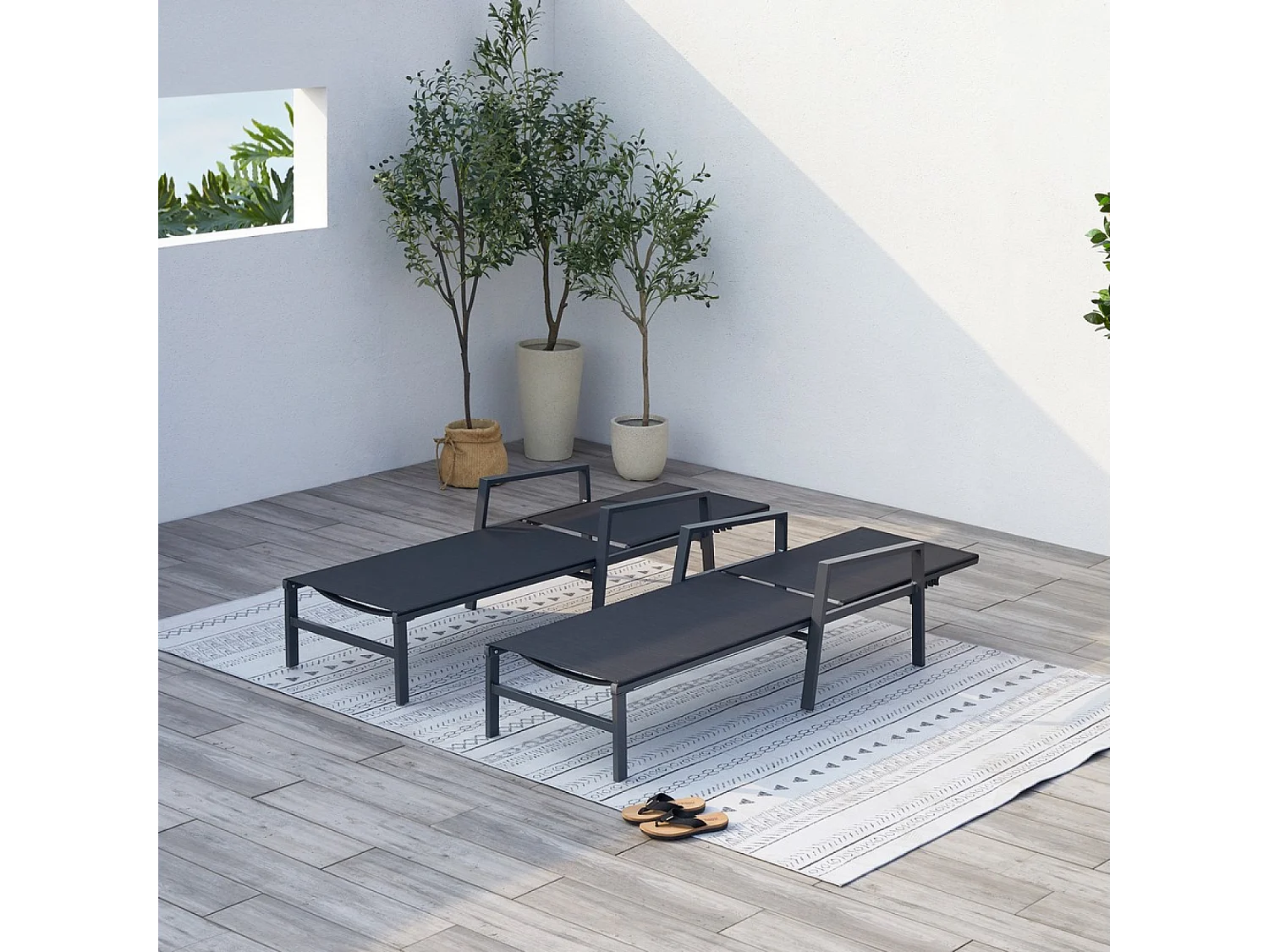 Lot de 2 transats en aluminium gris foncé et noir BARI