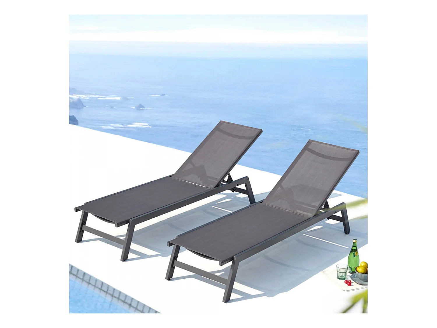 Set di 2 sdraio grigio scuro PRATO