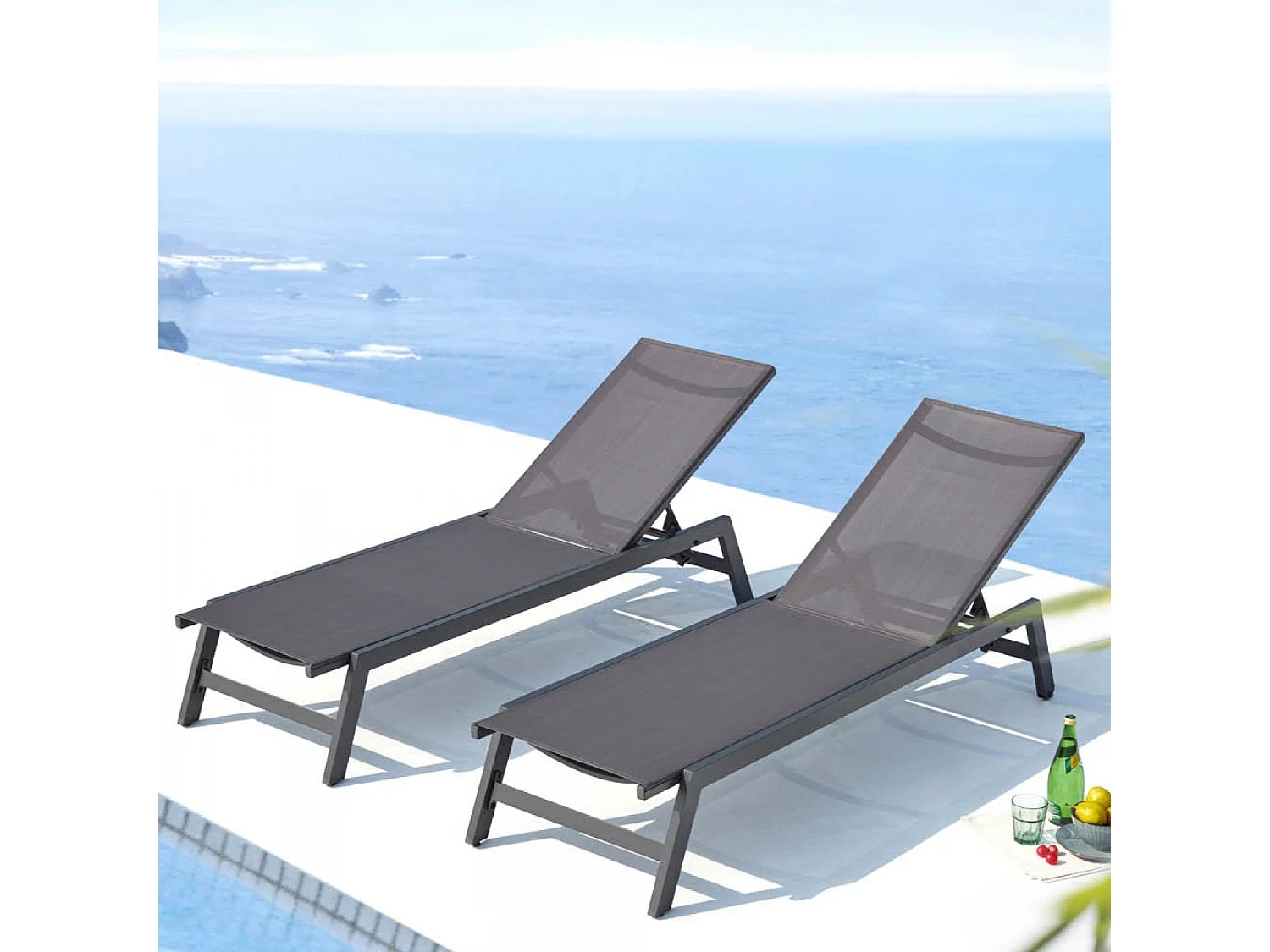 Set di 2 sdraio grigio scuro PRATO