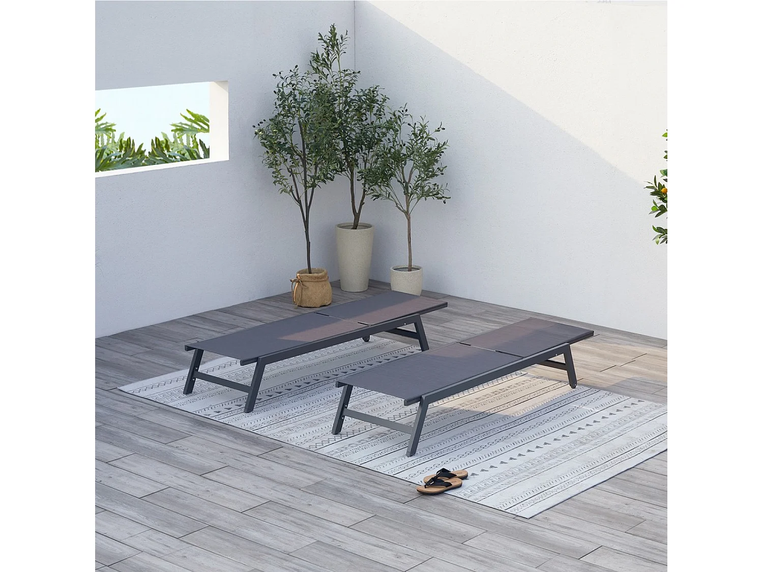 Lot de 2 transats avec roulettes gris foncé PRATO
