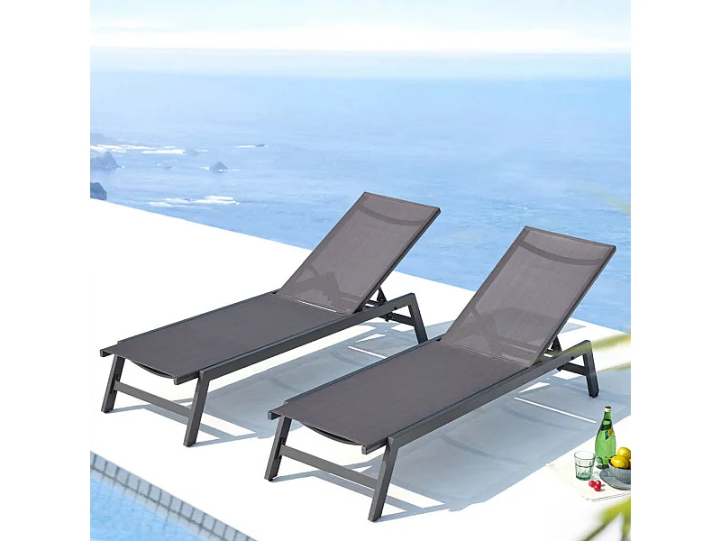 Set aus 2 Liegestühlen mit Rädern, dunkelgrau PRATO