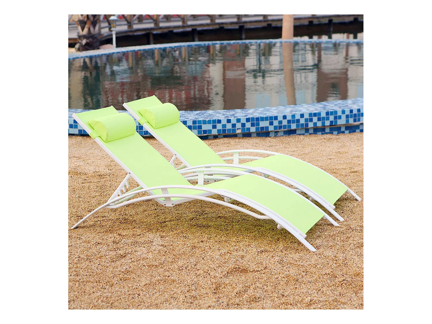 Set van 2 tuinzonnebedden groen/wit BAHIA van aluminium - Comfortabel en licht