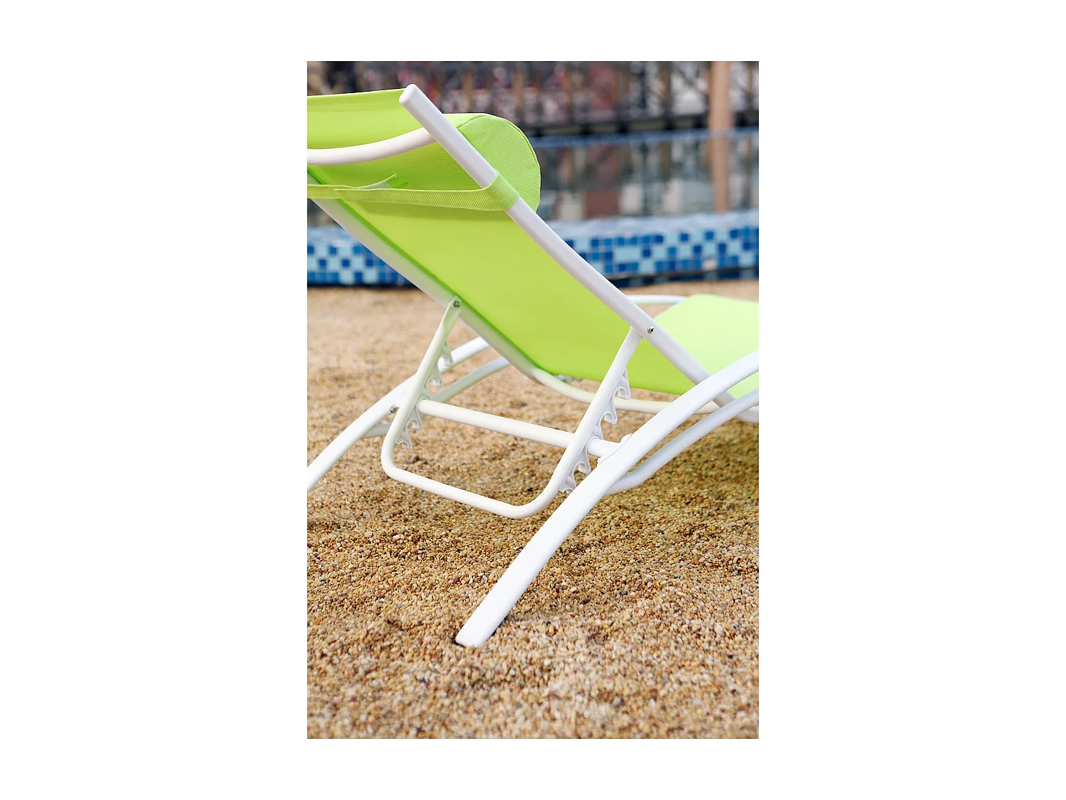 Lot de 2 transats empilables et ajustables en alu vert-blanc BAHIA