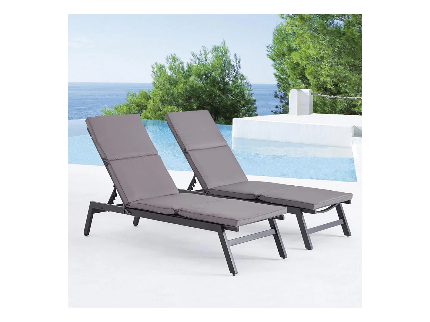 Lot de 2 coussins pour transat gris LUANA