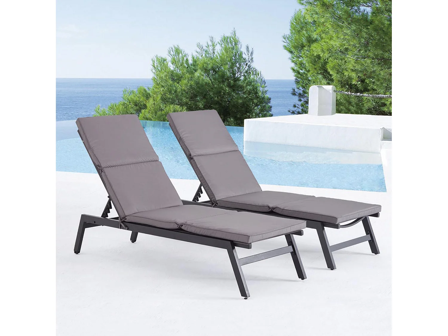 Lot de 2 coussins pour transat gris LUANA