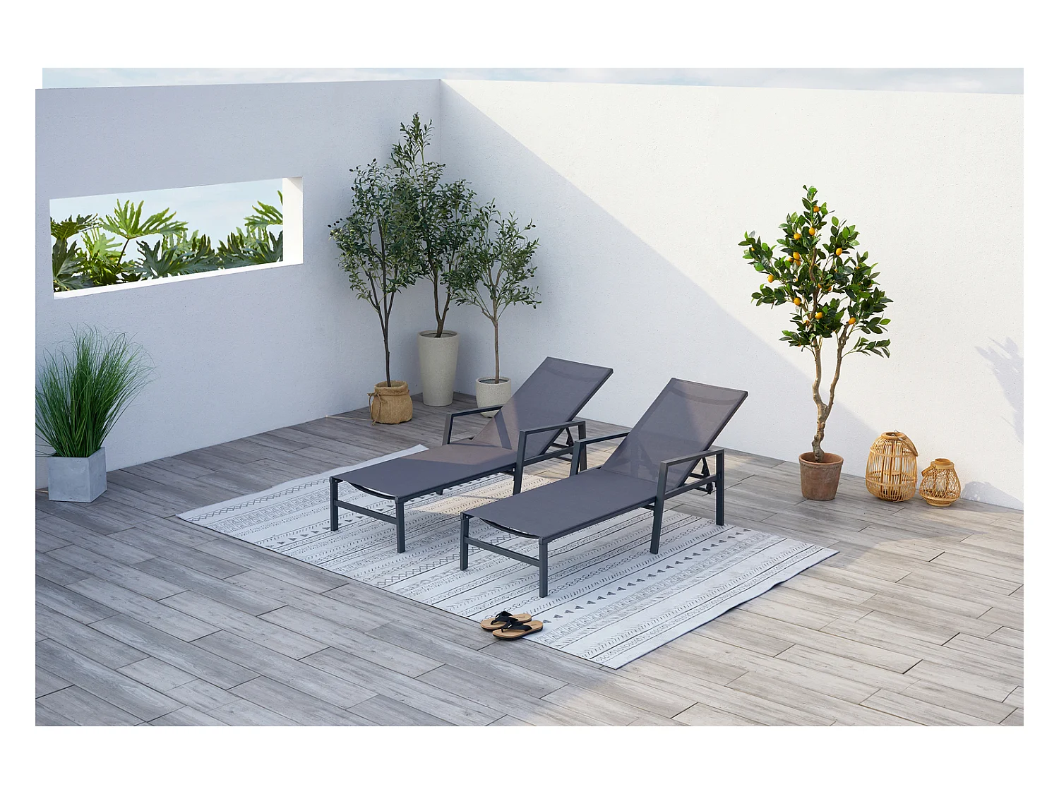 Set van 2 tuinstoelen grijs BARI - Strak design, verstelbaar, aluminium, gemakkelijk te onderhouden