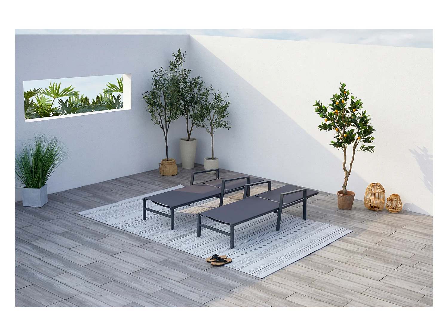 Lot de 2 transats en aluminium gris foncé BARI