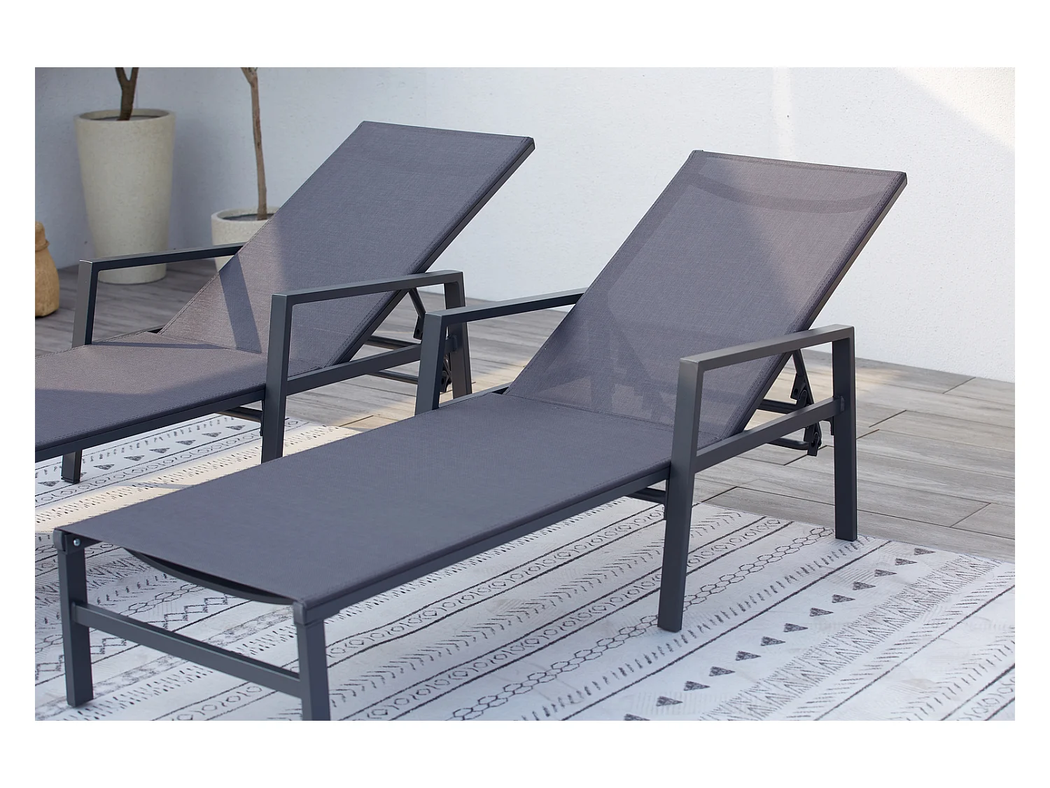 Lot de 2 transats en aluminium gris foncé BARI
