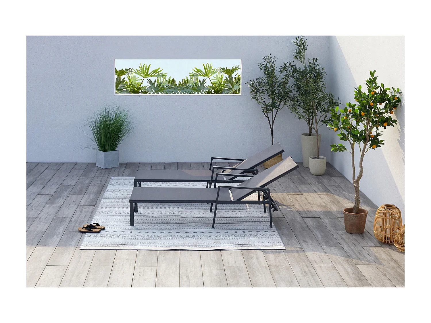 Juego de 2 tumbonas gris oscuro BARI