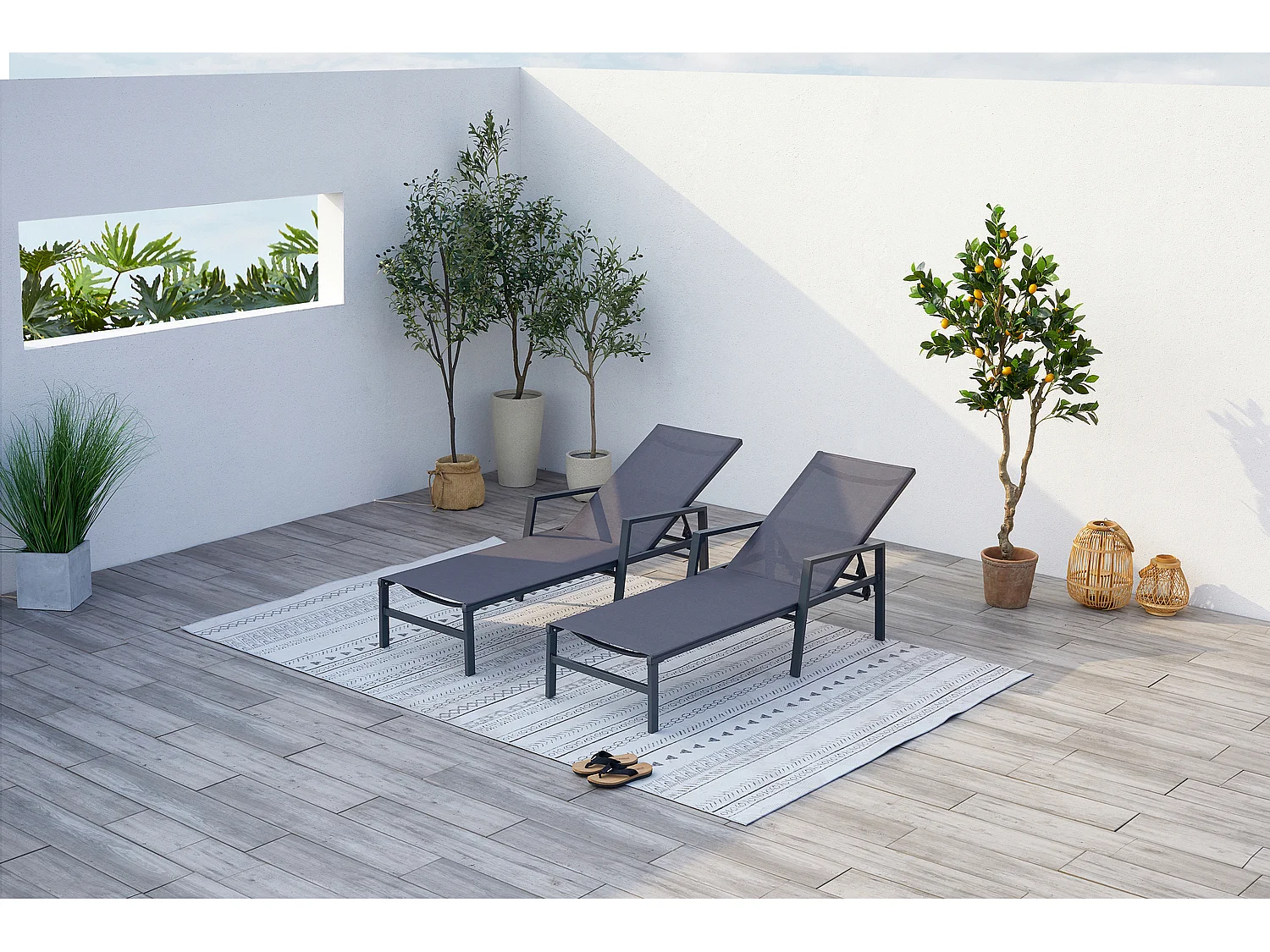Conjunto de 2 espreguiçadeiras de jardim cinza BARI - Design elegante, reclináveis, alumínio, fácil de manter