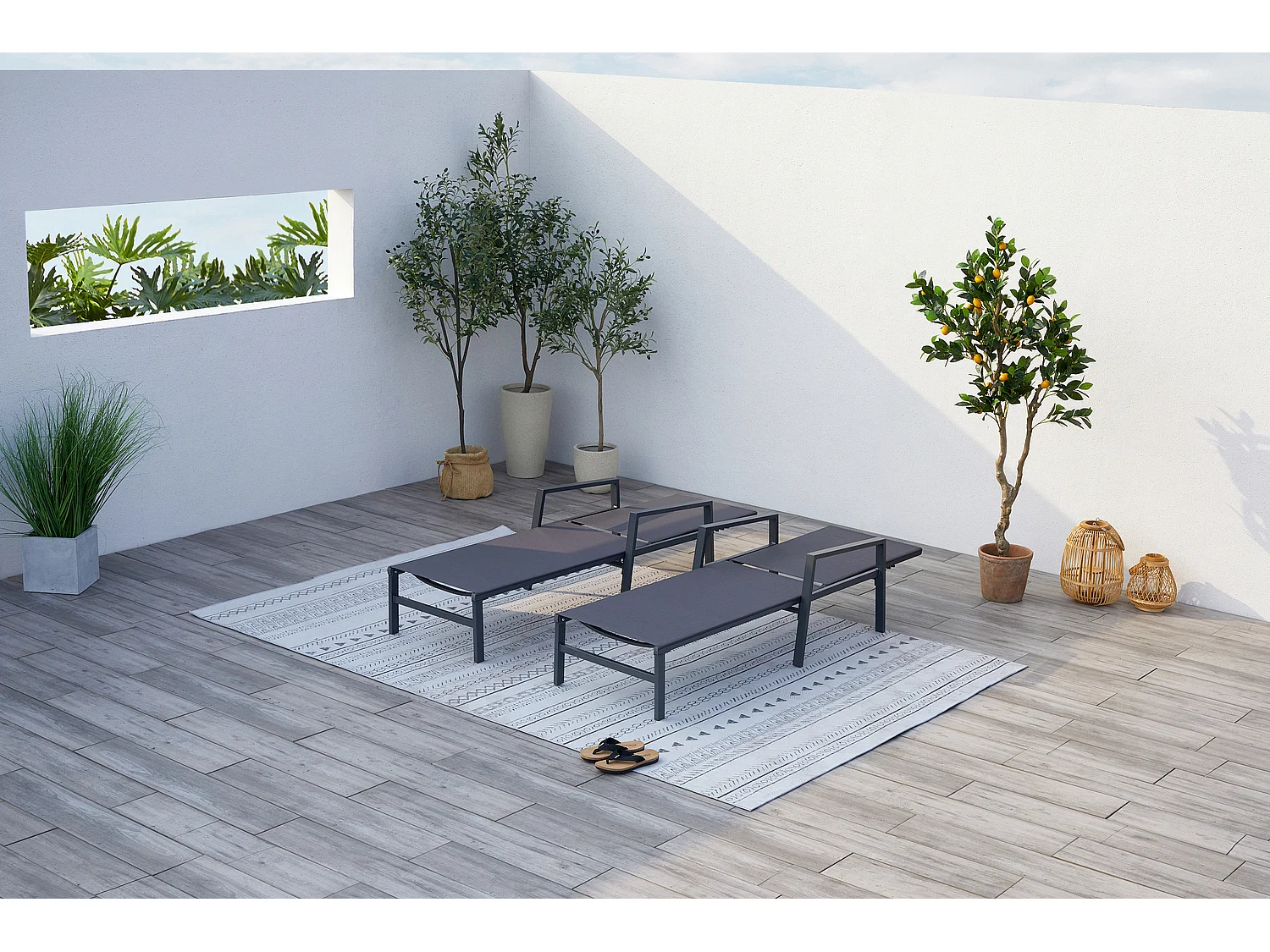 Conjunto de 2 espreguiçadeiras de jardim cinza BARI - Design elegante, reclináveis, alumínio, fácil de manter