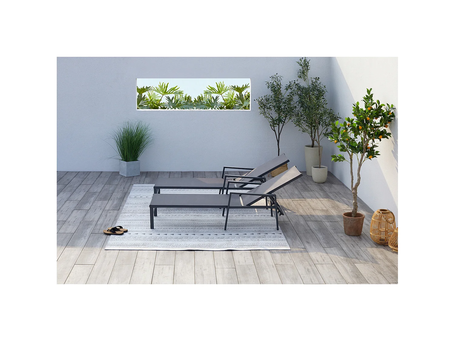 Conjunto de 2 espreguiçadeiras de jardim cinza BARI - Design elegante, reclináveis, alumínio, fácil de manter