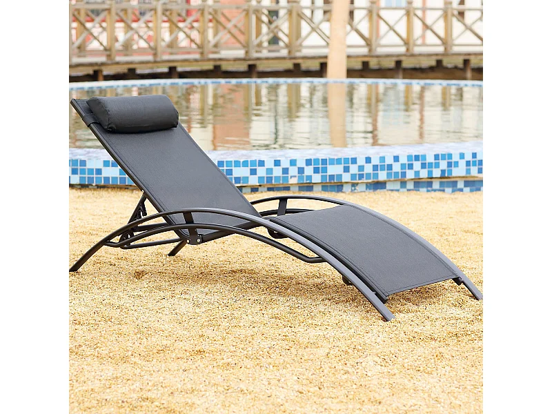 Transat empilable et ajustable en aluminium noir BAHIA