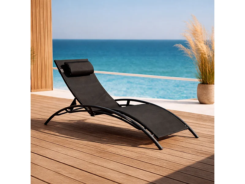 Transat ajustable et empilable avec pieds en acier noir LIMEA