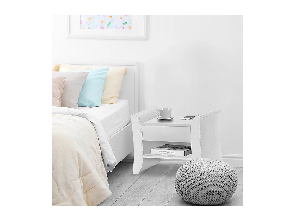 Table de chevet en simili blanc avec 1 tiroir et 1 étagère LINDEN