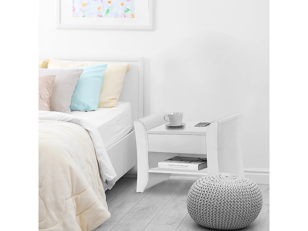 Table de chevet en simili blanc avec 1 tiroir et 1 étagère LINDEN