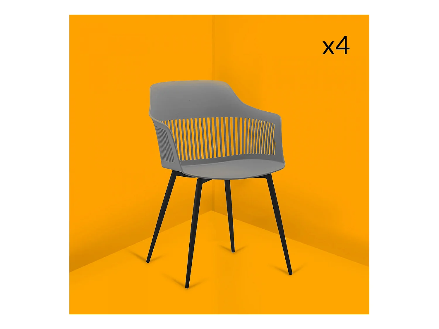 Lot de 4 chaises avec accoudoirs gris INÈS