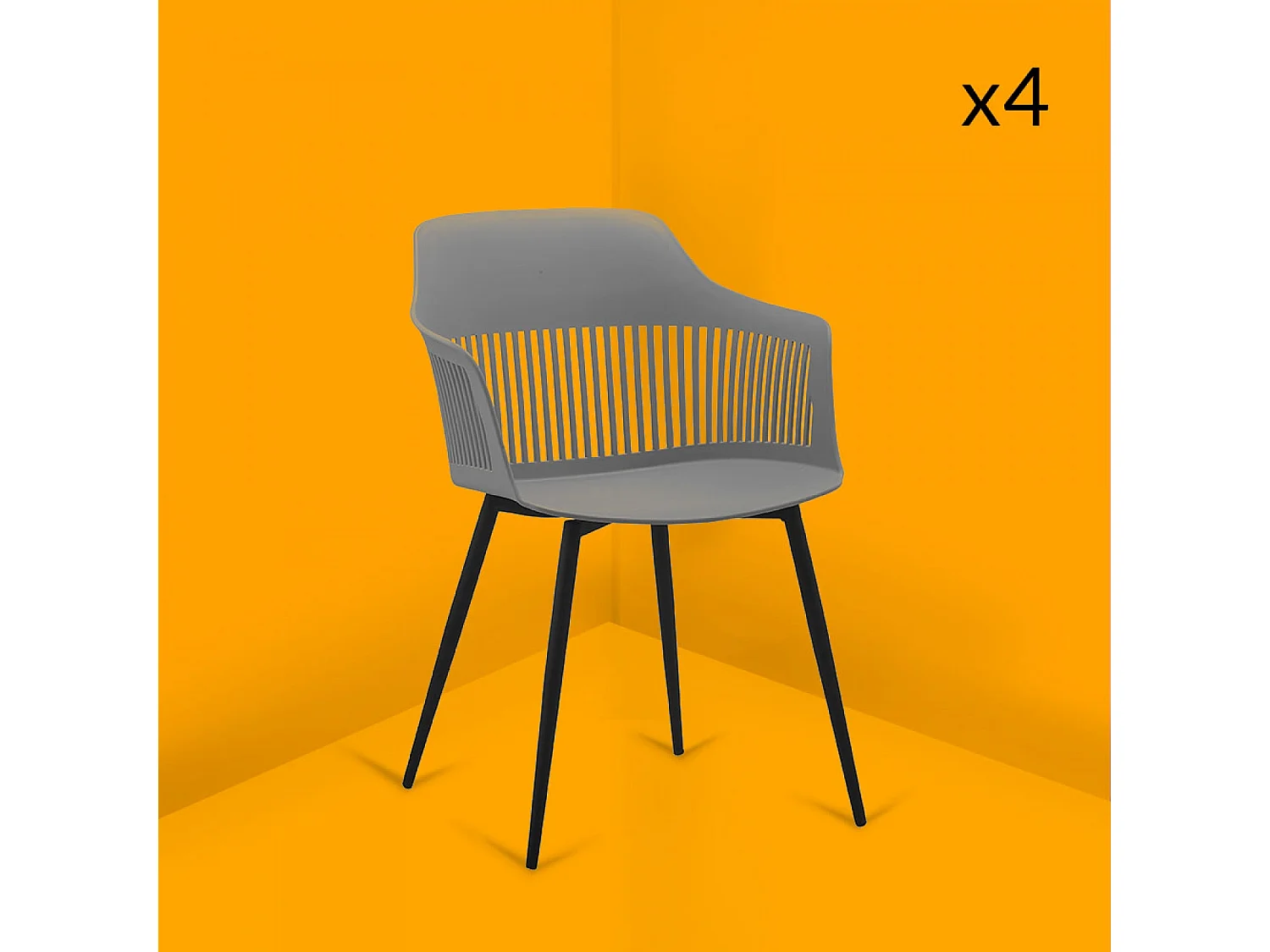 Lot de 4 chaises avec accoudoirs gris INÈS