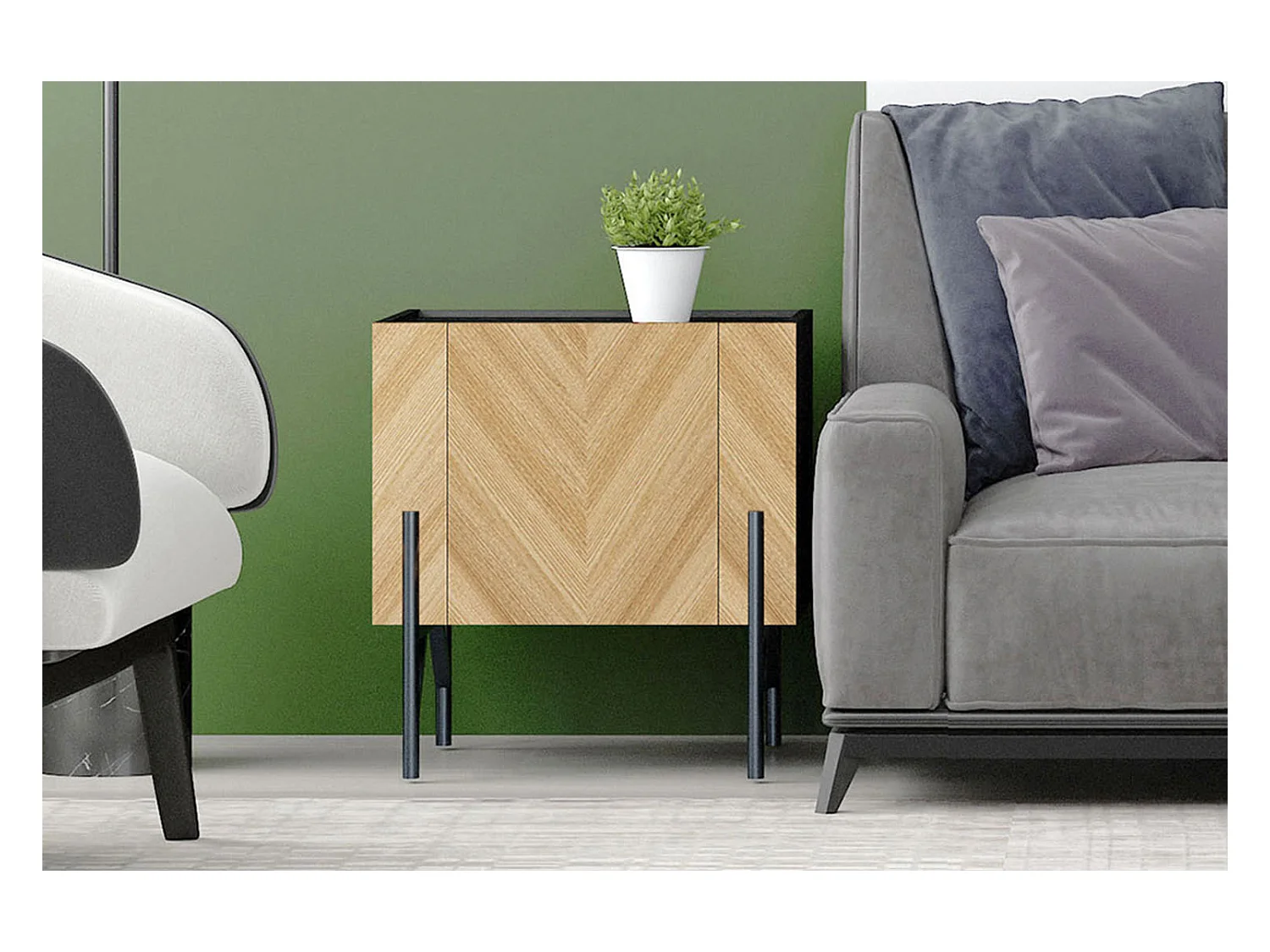 Meuble d'appoint vintage bois clair avec placard SEQUOIA