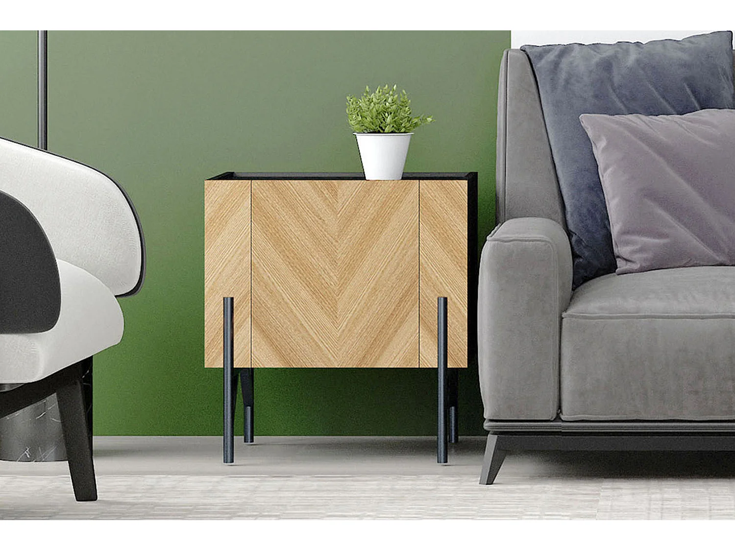 Meuble d'appoint vintage bois clair avec placard SEQUOIA