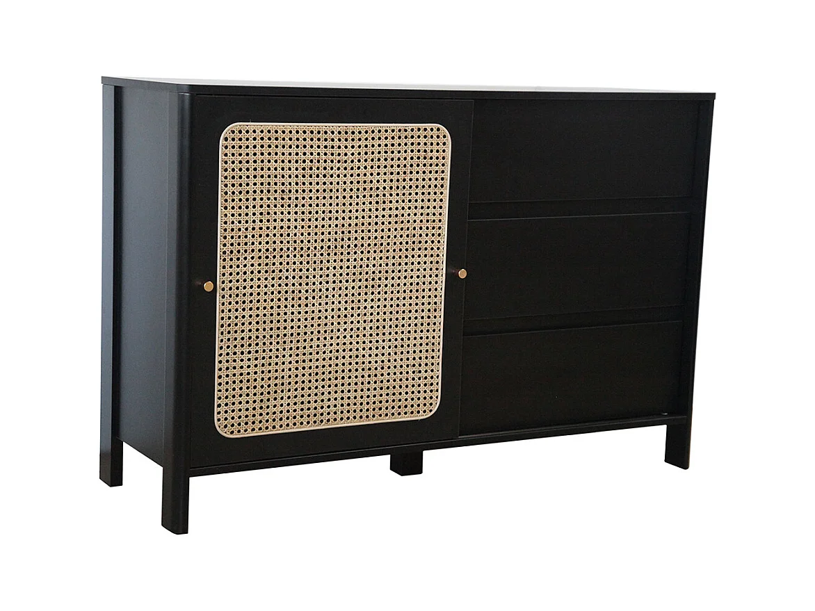 Aparador de madera negro y de mimbre BALI