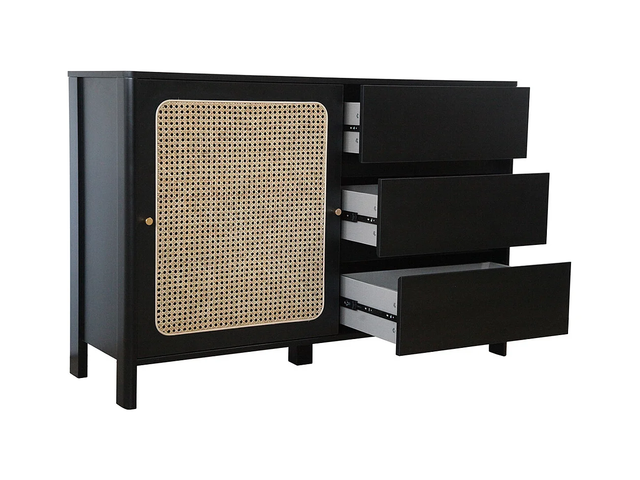 Aparador de madera negro y de mimbre BALI