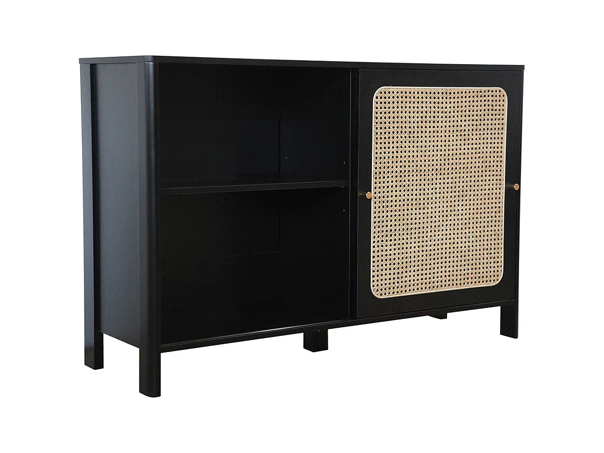 Aparador de madera negro y de mimbre BALI