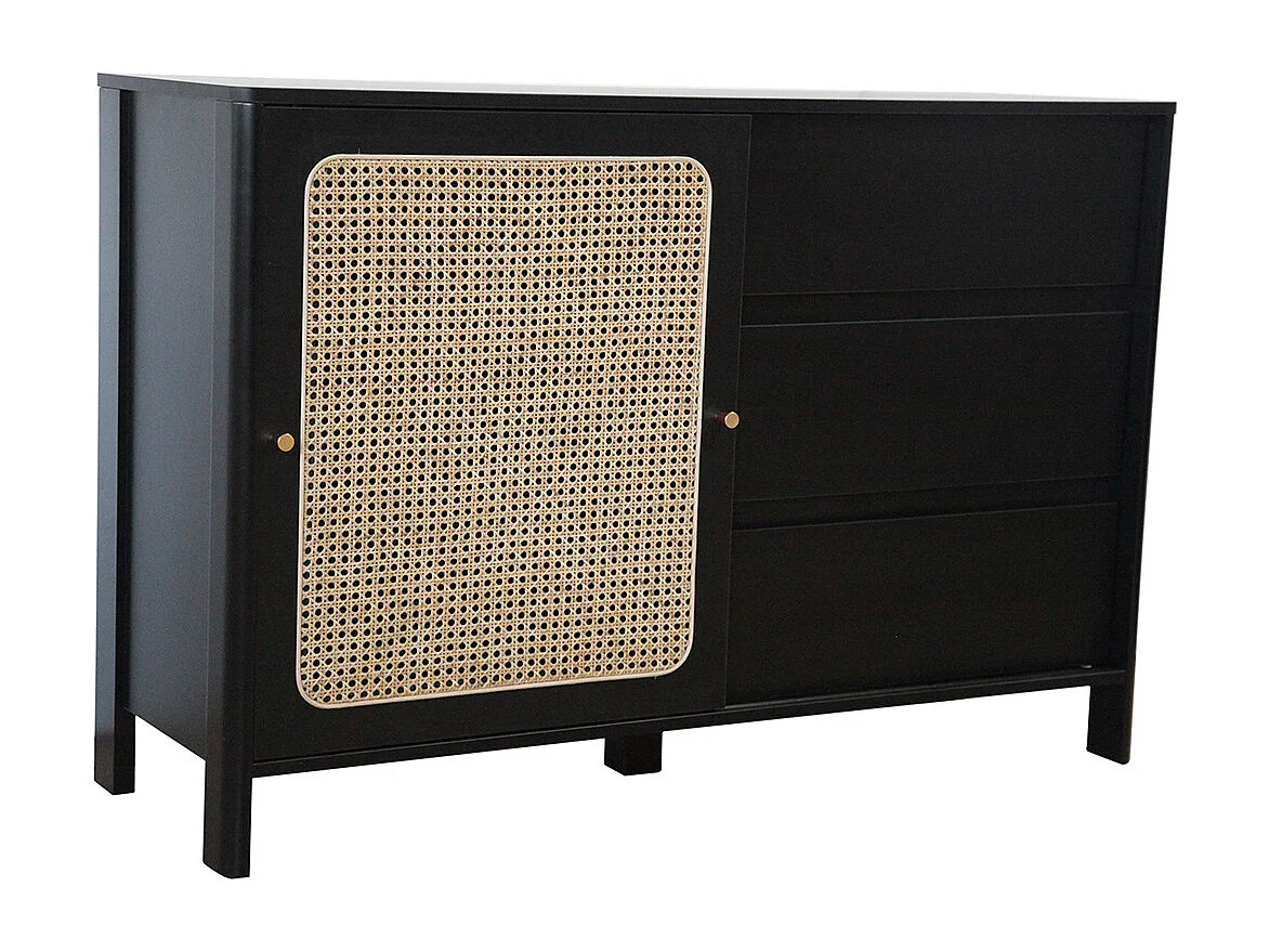 Buffet en bois noir et cannage BALI