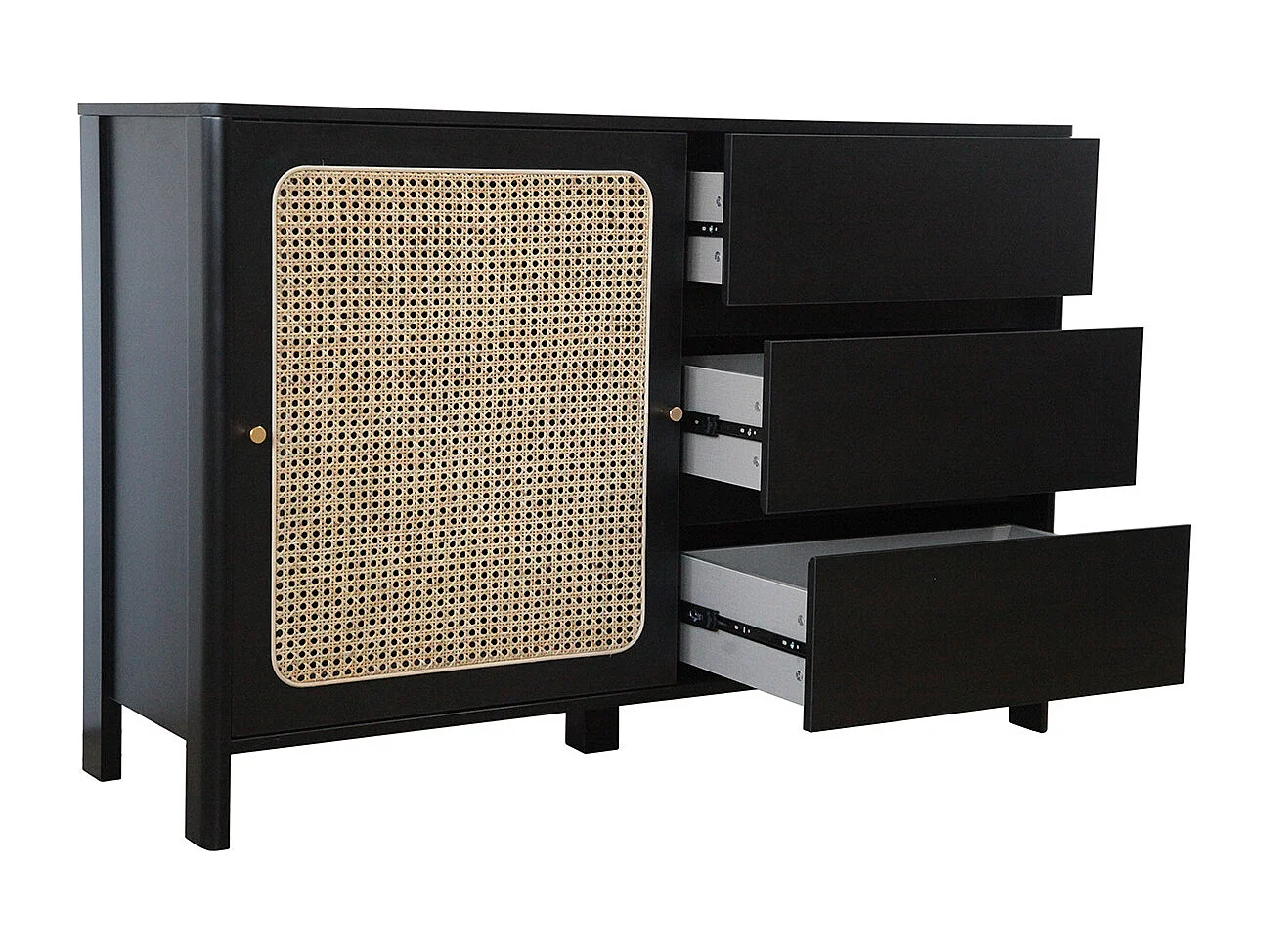 Buffet en bois noir et cannage BALI