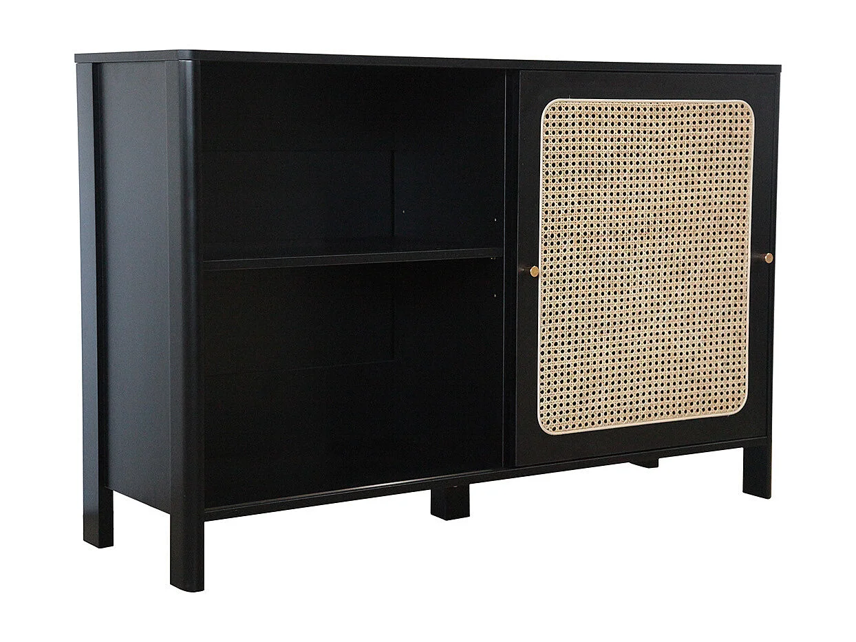 Buffet en bois noir et cannage BALI