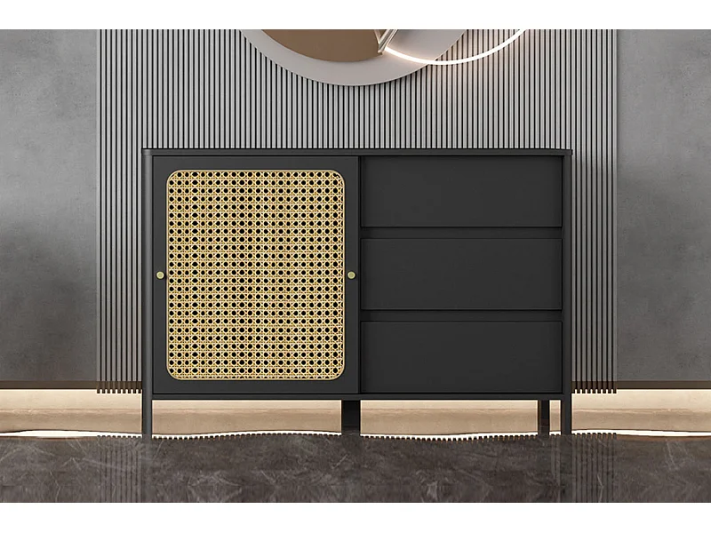 Buffet en bois noir et cannage BALI