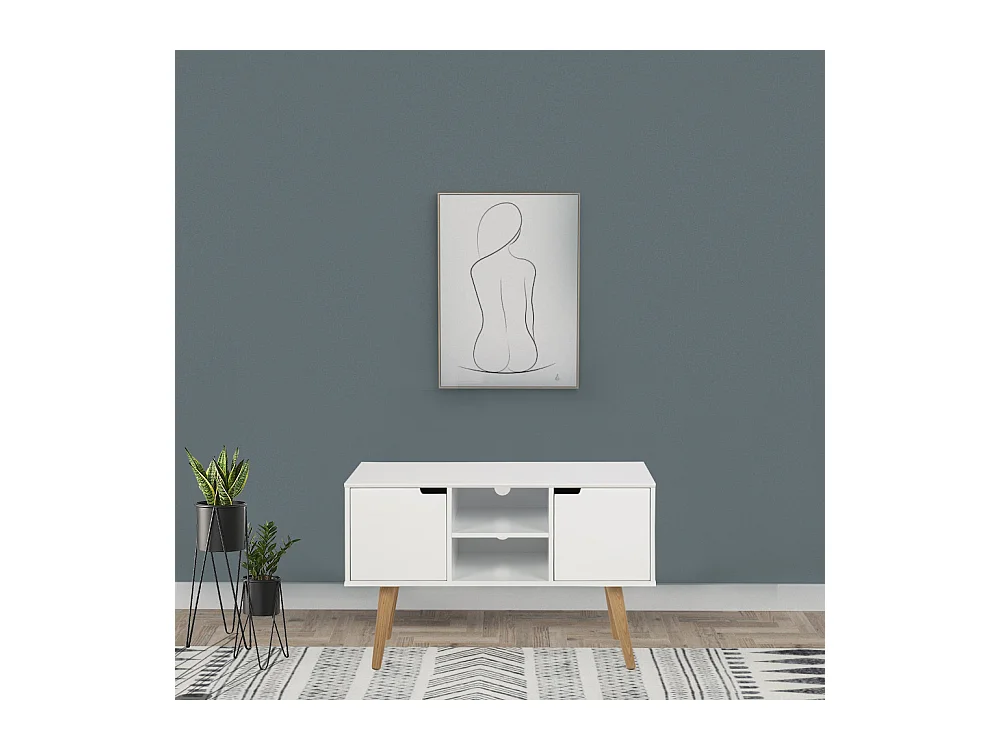 Buffet scandinave blanc avec 2 placards LOKKA