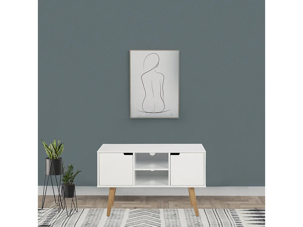 Buffet scandinave blanc avec 2 placards LOKKA