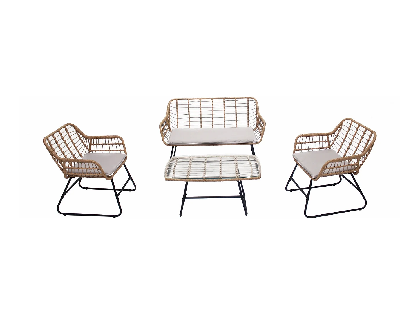 Salotto da balcone 4 posti in resina beige e nero PAREA