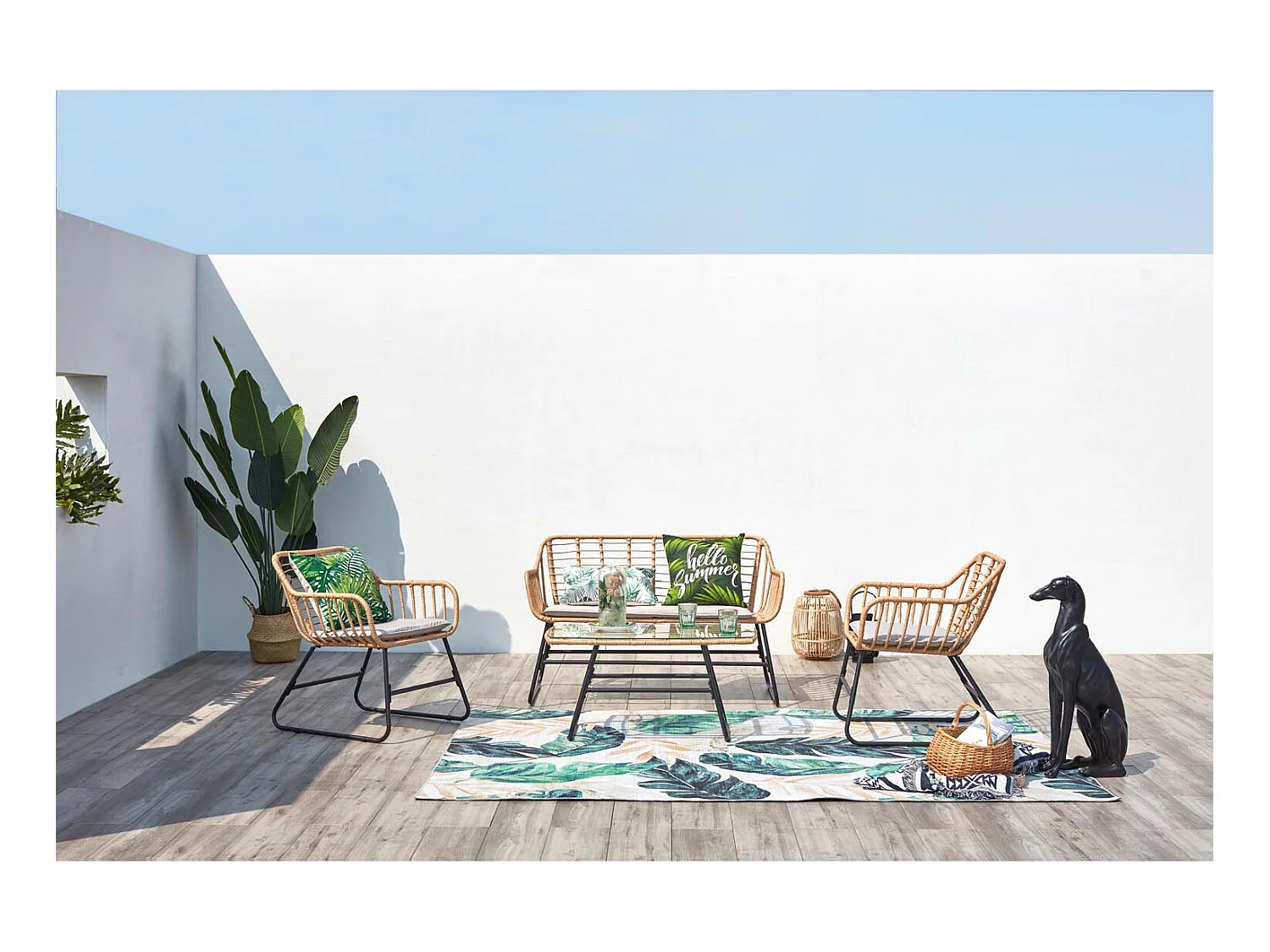 Salotto da balcone 4 posti in resina beige e nero PAREA