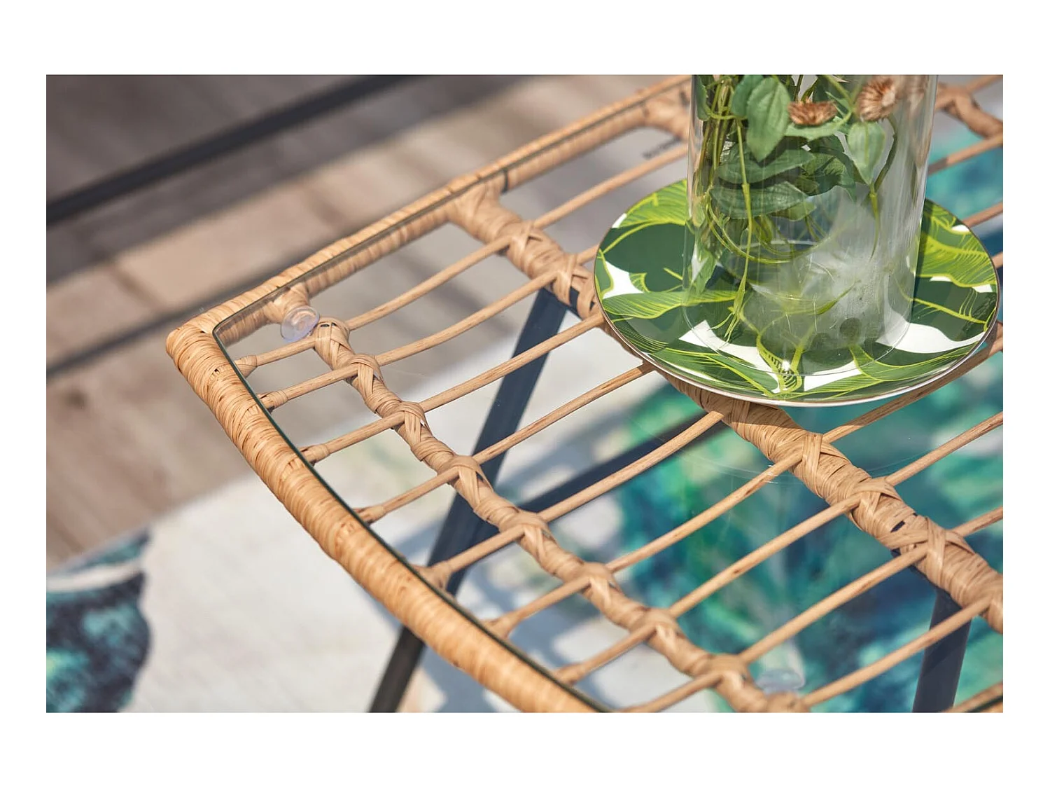 Salotto da balcone 4 posti in resina beige e nero PAREA