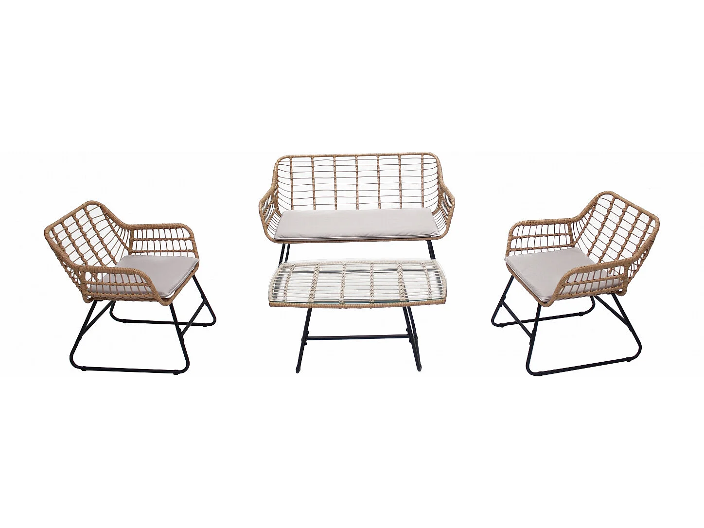 Salon de jardin 4 places en rotin et acier beige et noir PAREA