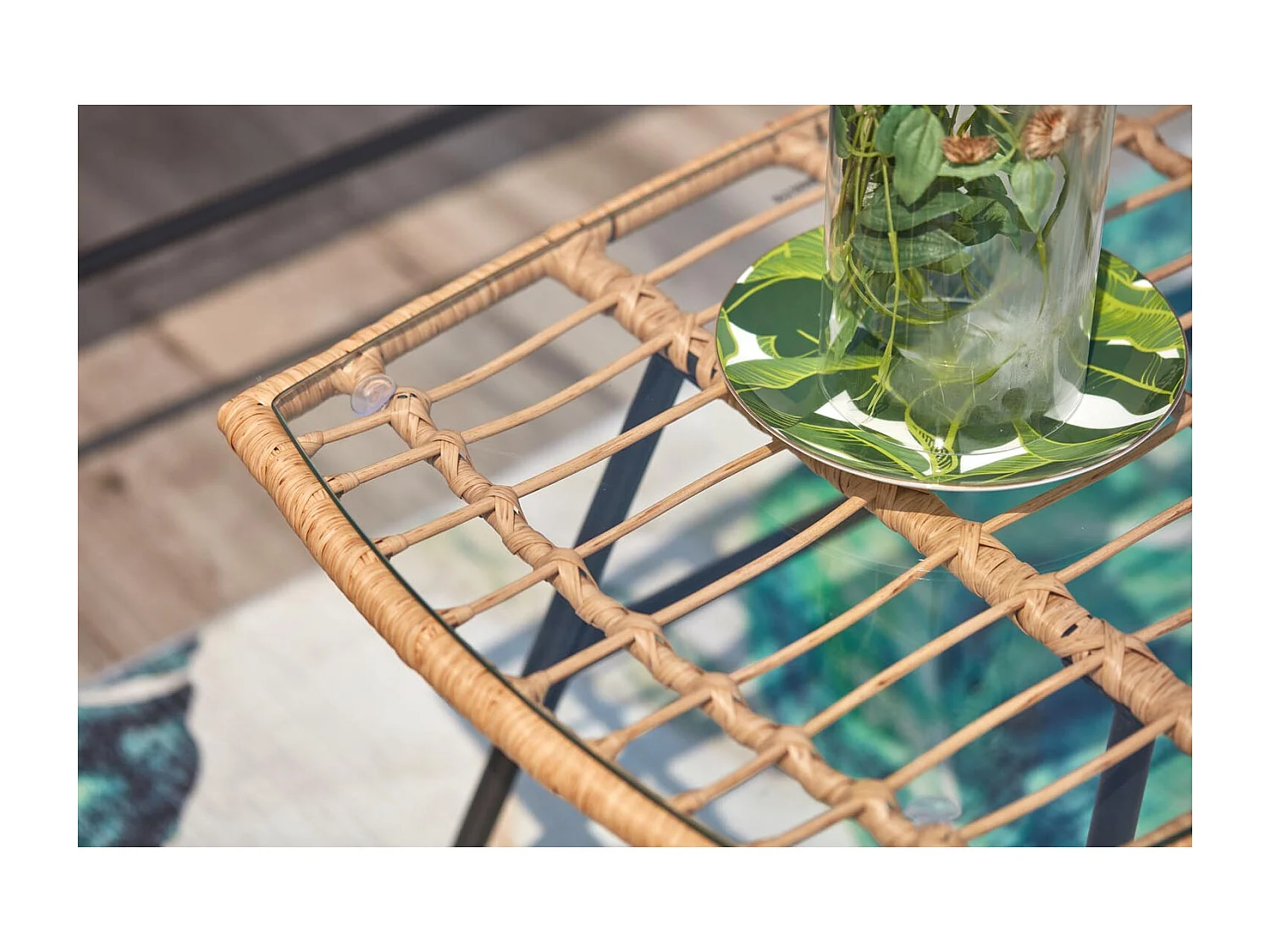 Salotto da balcone 4 posti in resina beige e nero PAREA