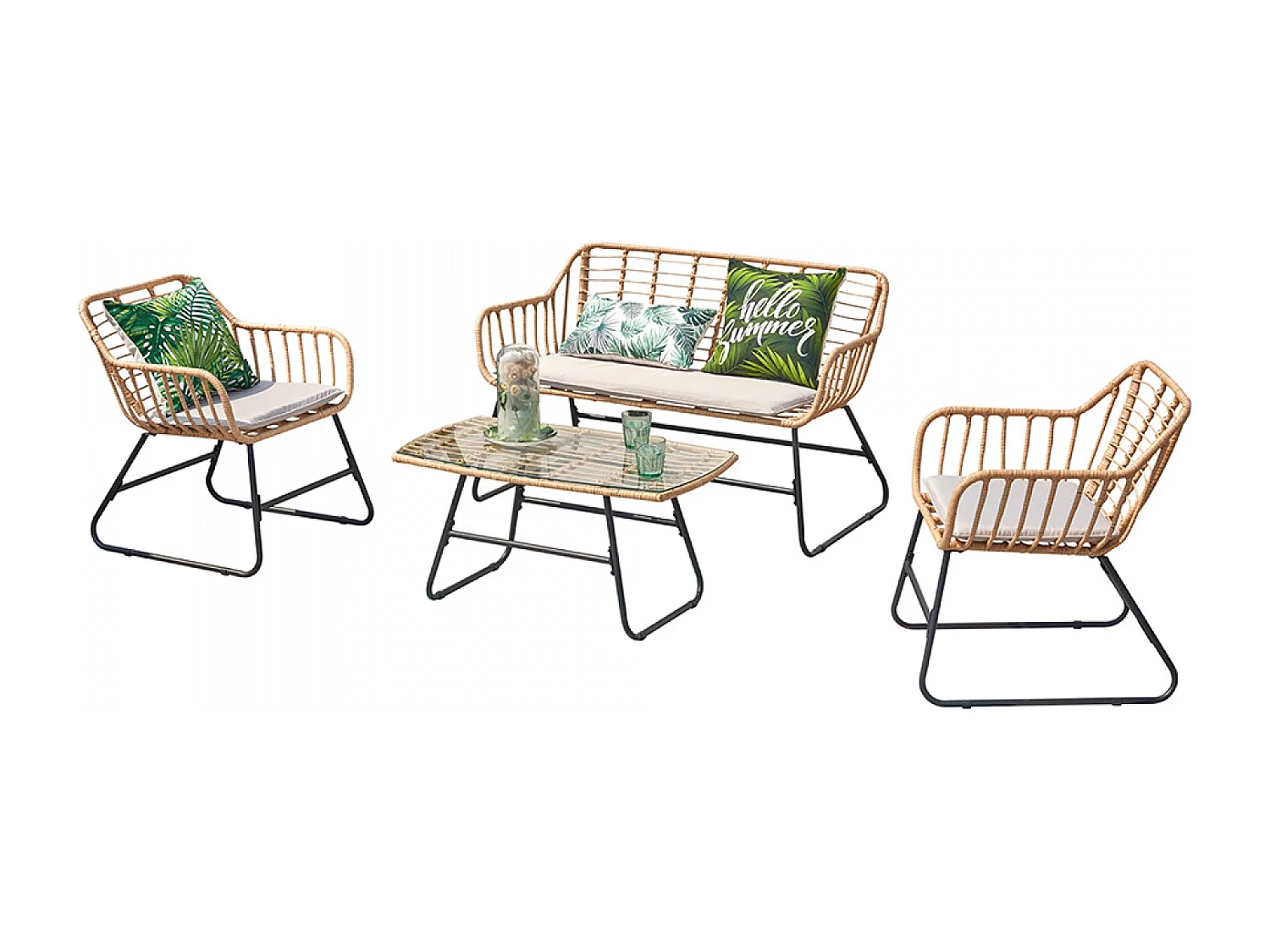 Salotto da balcone 4 posti in resina beige e nero PAREA