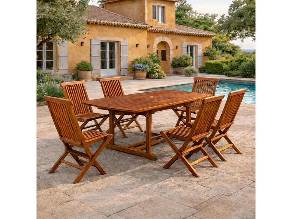 Table de jardin rectangulaire et 6 chaises en teck huilé LUBOK