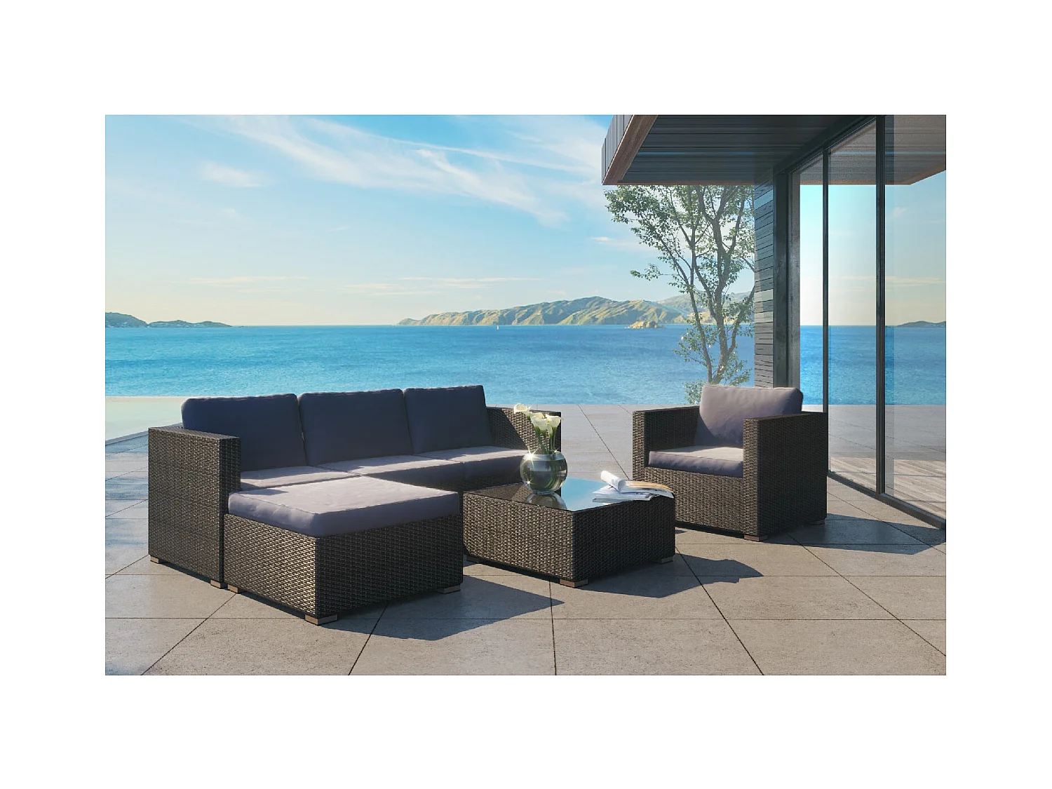 Conjunto de jardín 6 plazas de resina trenzada negro/gris NEVALA