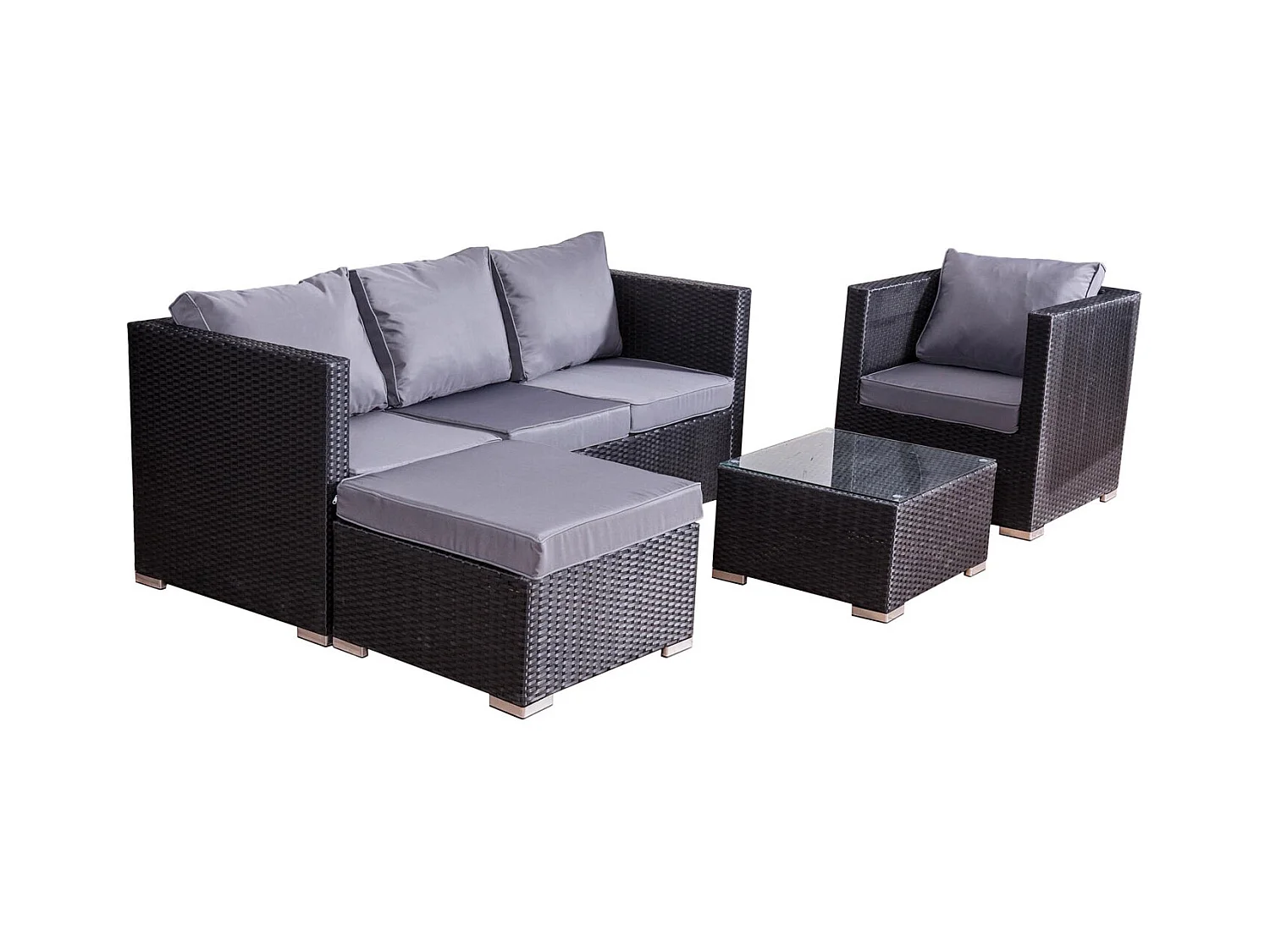 Conjunto de jardín 6 plazas de resina trenzada negro/gris NEVALA