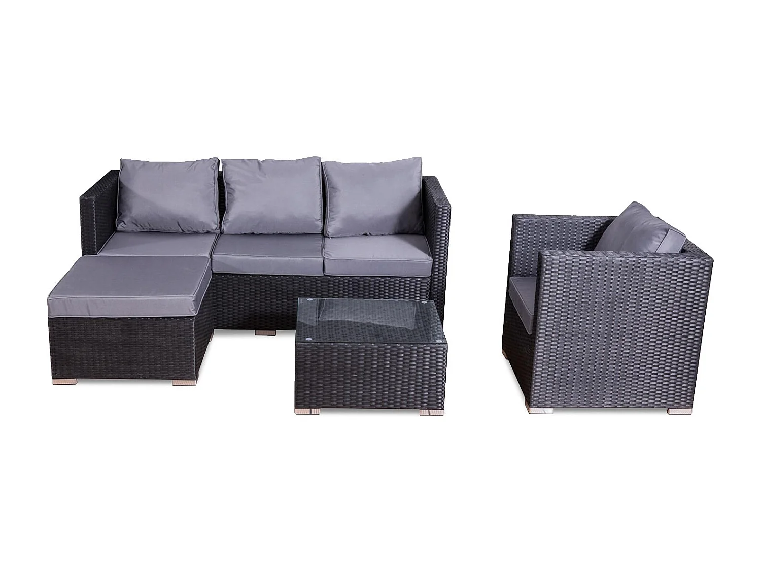 Conjunto de jardín 6 plazas de resina trenzada negro/gris NEVALA